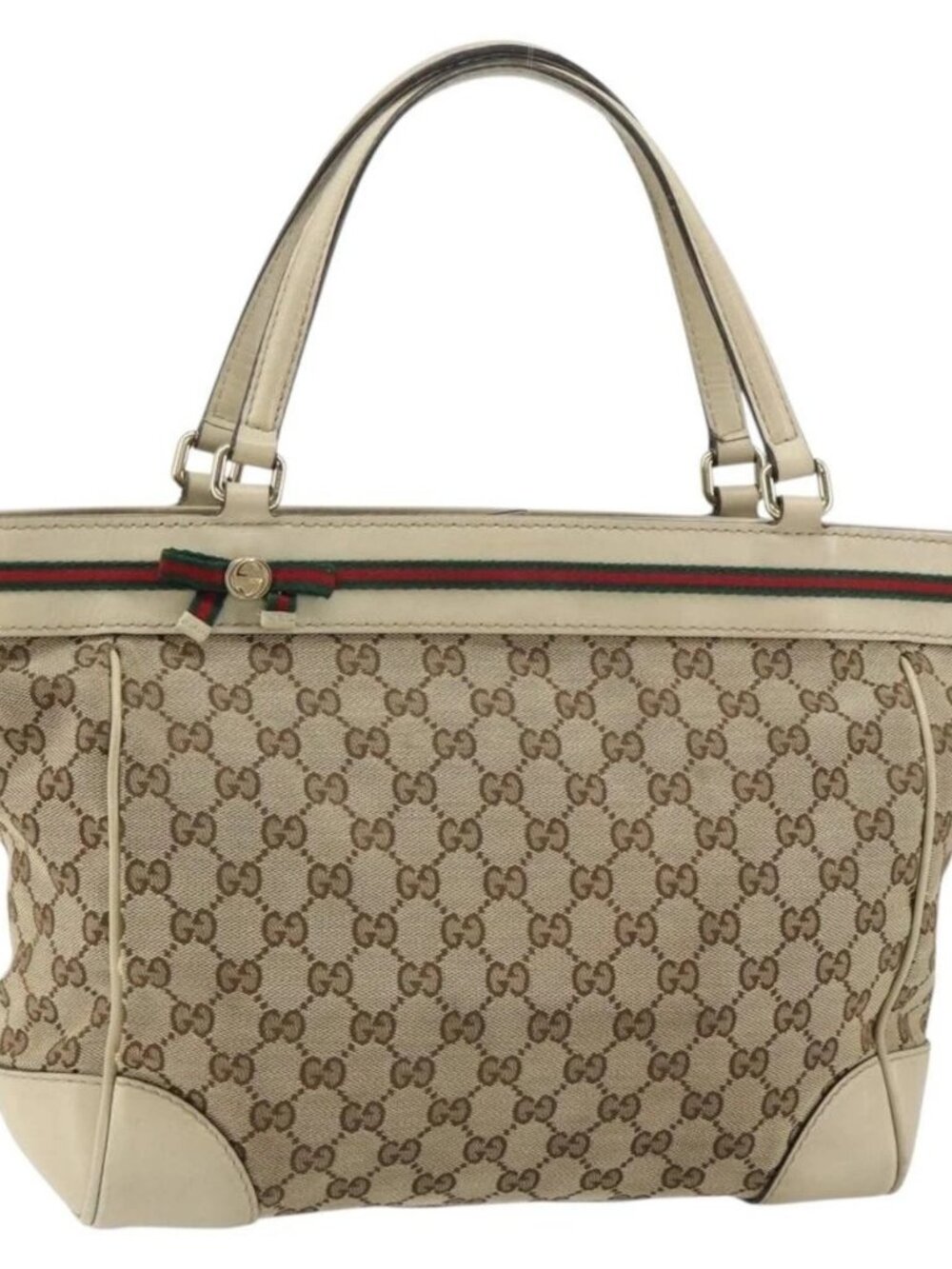 GUCCI GG Canvas Web Sherry Line Mayfair Tote Bag Beige Red 257061 Auth ep12533 - Picture 2 of 16